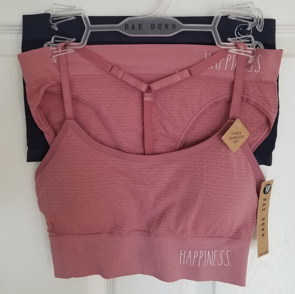 NWT Rae Dunn 3 piece Seamless Set pink navy Size Medium